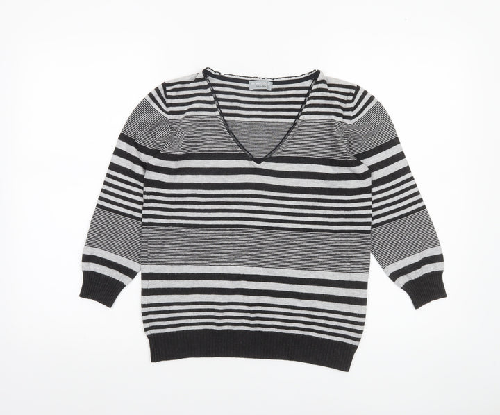 Marks and Spencer Per Una Women’s Black Striped V-Neck Knit Jumper Size 10