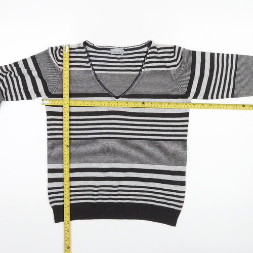 Marks and Spencer Per Una Women’s Black Striped V-Neck Knit Jumper Size 10