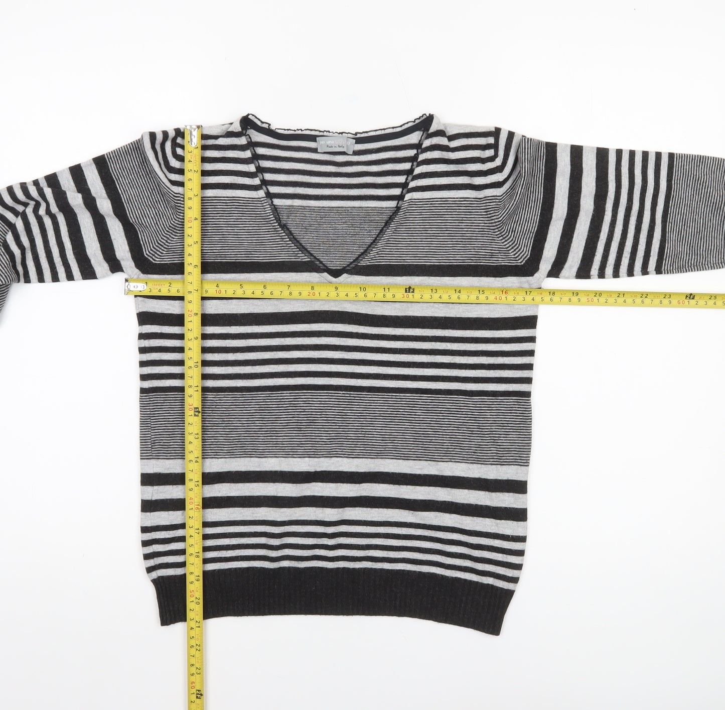 Marks and Spencer Per Una Women’s Black Striped V-Neck Knit Jumper Size 10