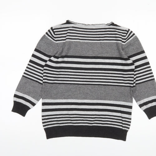 Marks and Spencer Per Una Women’s Black Striped V-Neck Knit Jumper Size 10