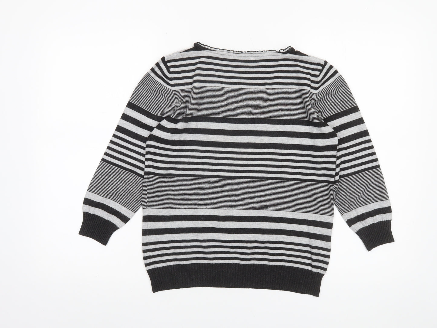 Marks and Spencer Per Una Women’s Black Striped V-Neck Knit Jumper Size 10