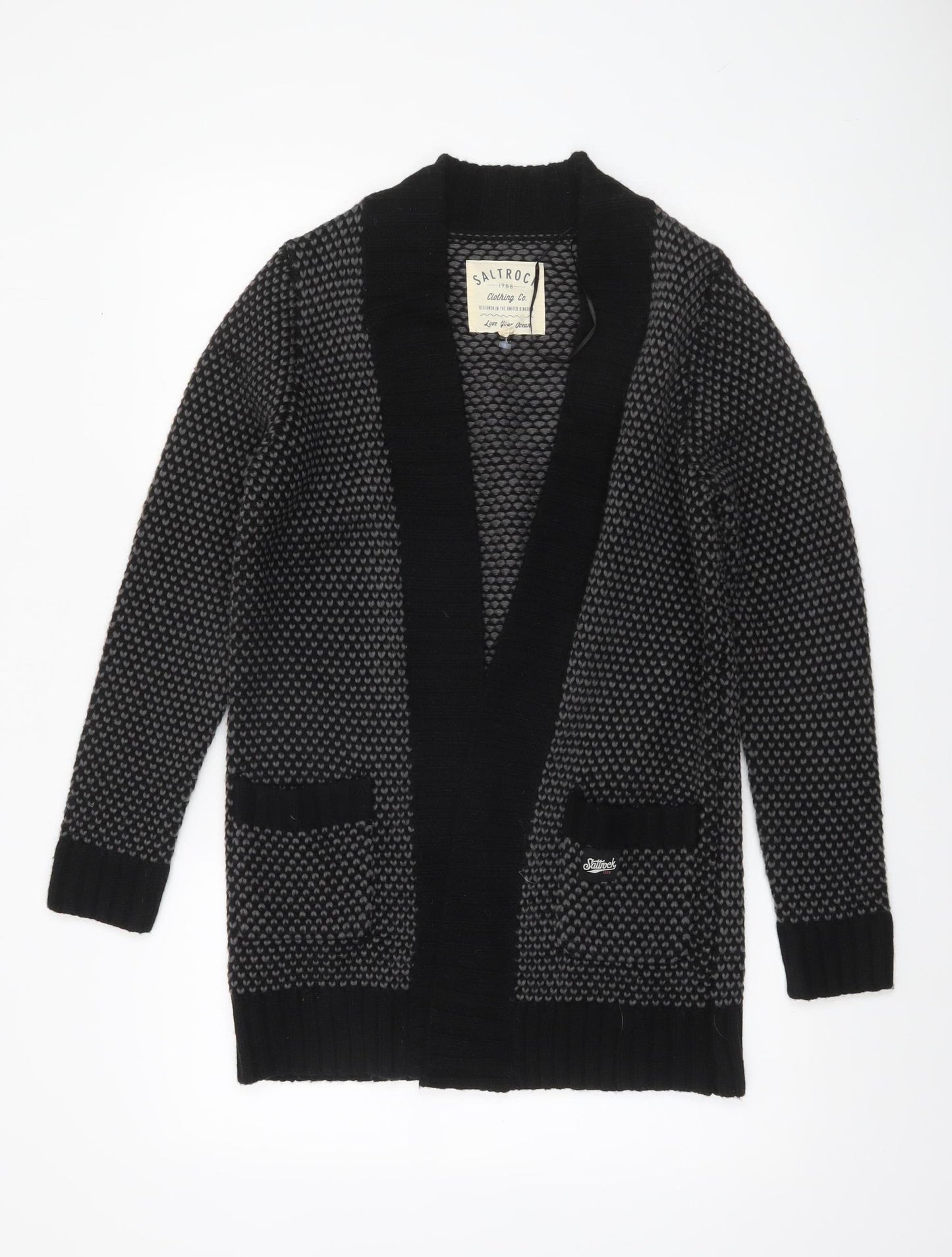 Saltrock Women's Black Grey Open Knit Wool Blend Cardigan Size M