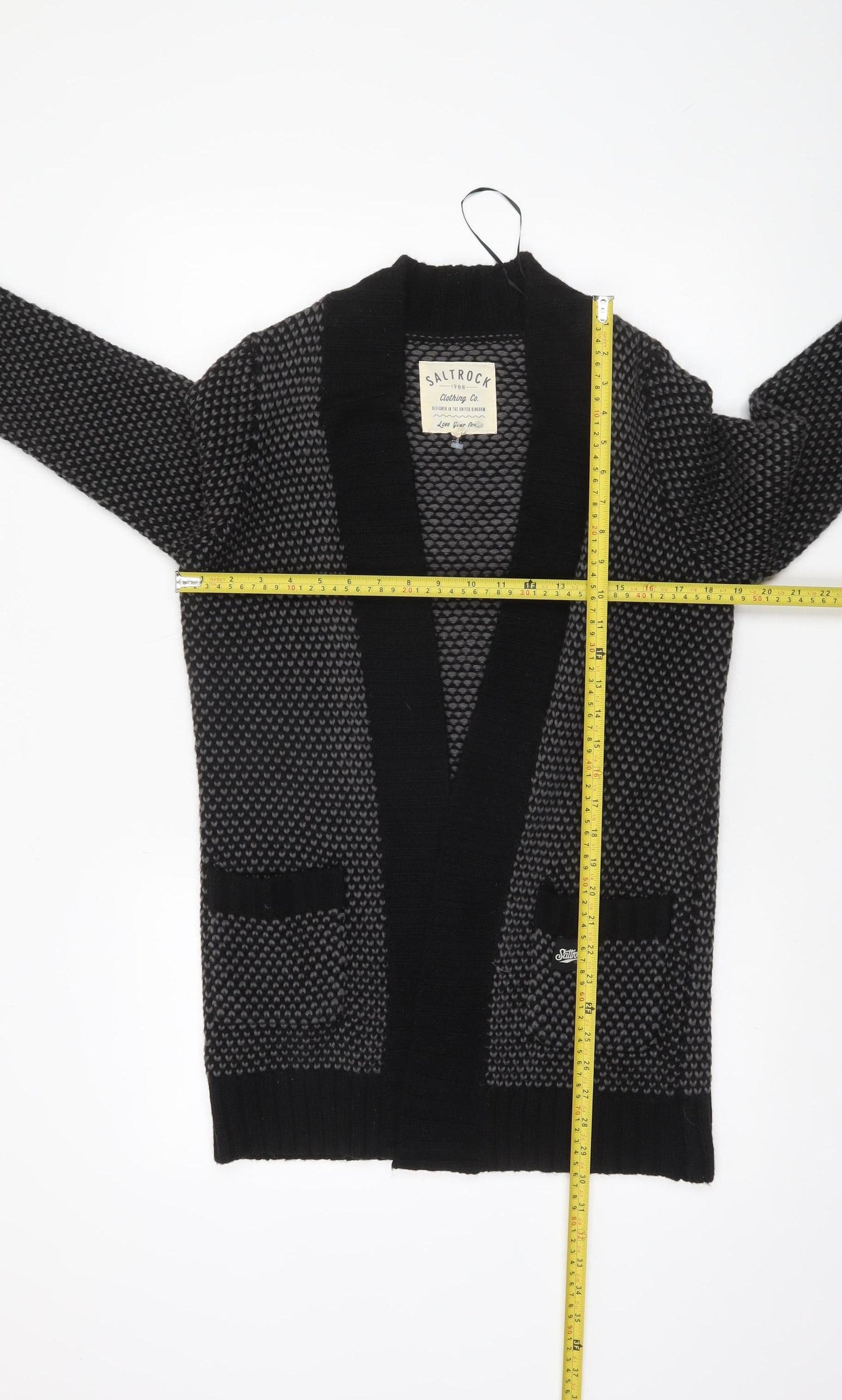 Saltrock Women's Black Grey Open Knit Wool Blend Cardigan Size M