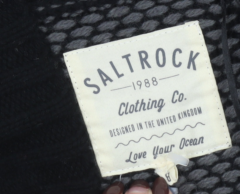 Saltrock Women's Black Grey Open Knit Wool Blend Cardigan Size M