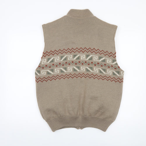 Gabicci Men's Beige Wool Blend Geometric Full Zip Vest XL