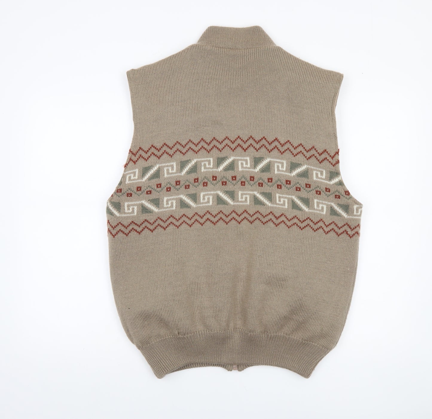 Gabicci Men's Beige Wool Blend Geometric Full Zip Vest XL