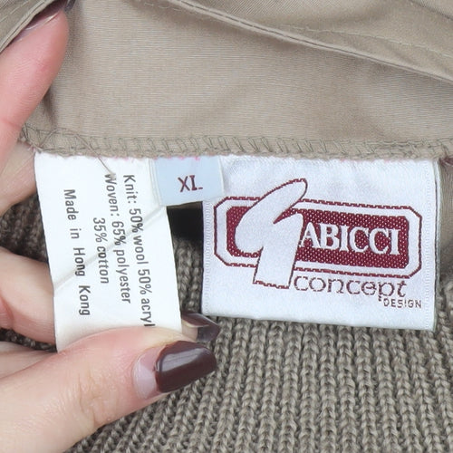 Gabicci Men's Beige Wool Blend Geometric Full Zip Vest XL