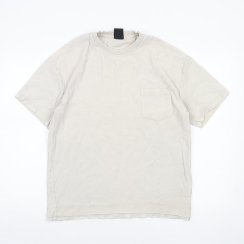 Zara Men's Beige Crew Neck Short Sleeve Cotton T-Shirt Size S
