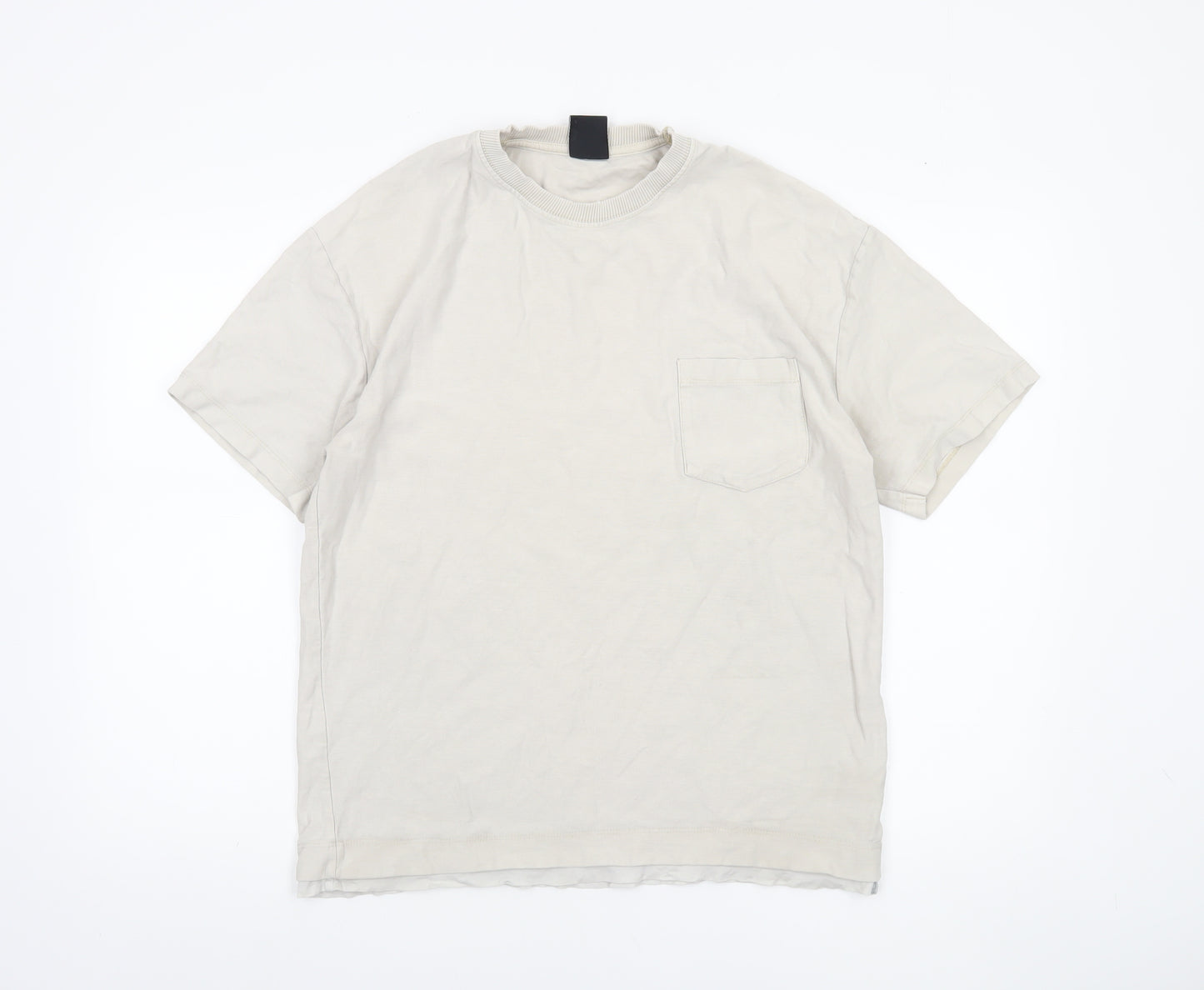 Zara Men's Beige Crew Neck Short Sleeve Cotton T-Shirt Size S