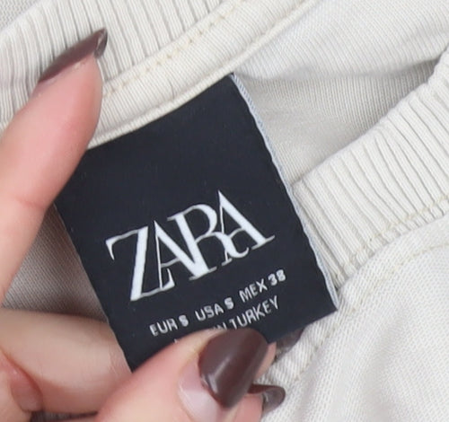 Zara Men's Beige Crew Neck Short Sleeve Cotton T-Shirt Size S