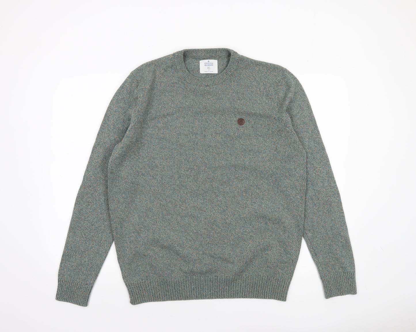 Springfield Men’s Green Cotton Blend Crew Neck Jumper XL