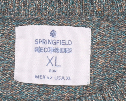 Springfield Men’s Green Cotton Blend Crew Neck Jumper XL