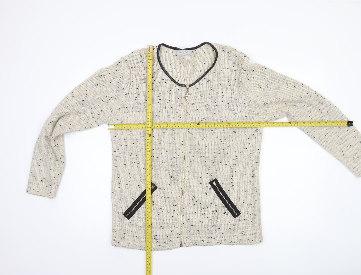 Preview Women’s Beige Knit Full Zip Cardigan L Classic Style