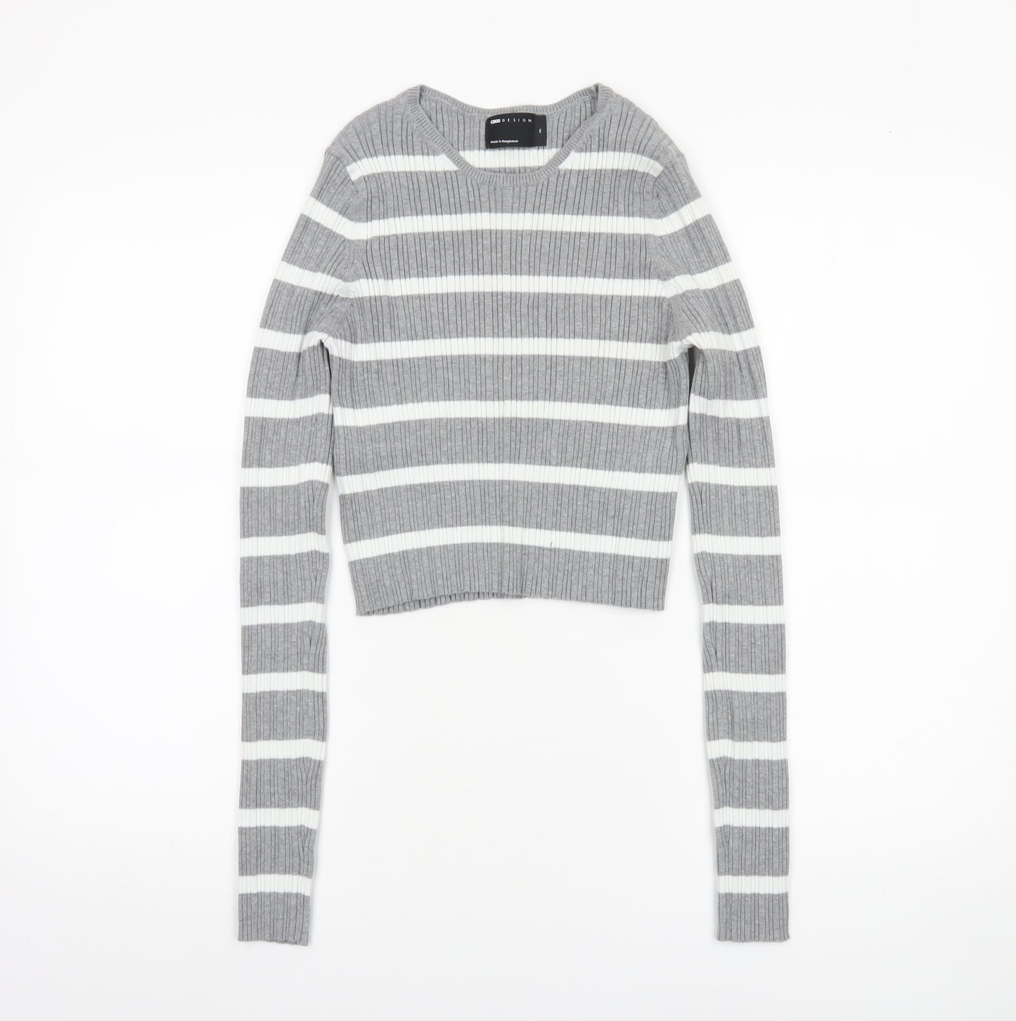 ASOS DESIGN Women’s Grey Striped Crew Neck Knit Jumper Size M 12-14