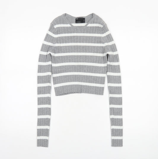ASOS DESIGN Women’s Grey Striped Crew Neck Knit Jumper Size M 12-14
