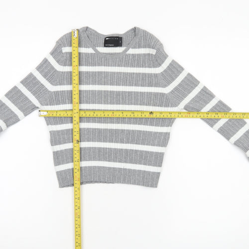 ASOS DESIGN Women’s Grey Striped Crew Neck Knit Jumper Size M 12-14