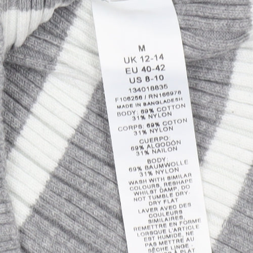 ASOS DESIGN Women’s Grey Striped Crew Neck Knit Jumper Size M 12-14