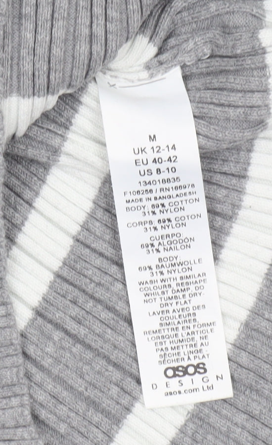 ASOS DESIGN Women’s Grey Striped Crew Neck Knit Jumper Size M 12-14