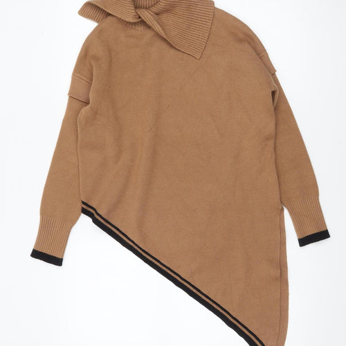 River Island Women Beige Asymmetrical Cape Jumper Small Viscose Blend