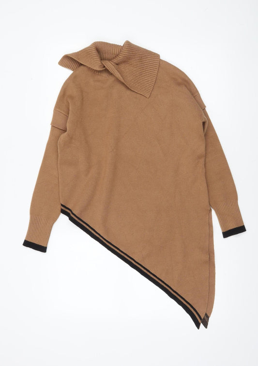 River Island Women Beige Asymmetrical Cape Jumper Small Viscose Blend