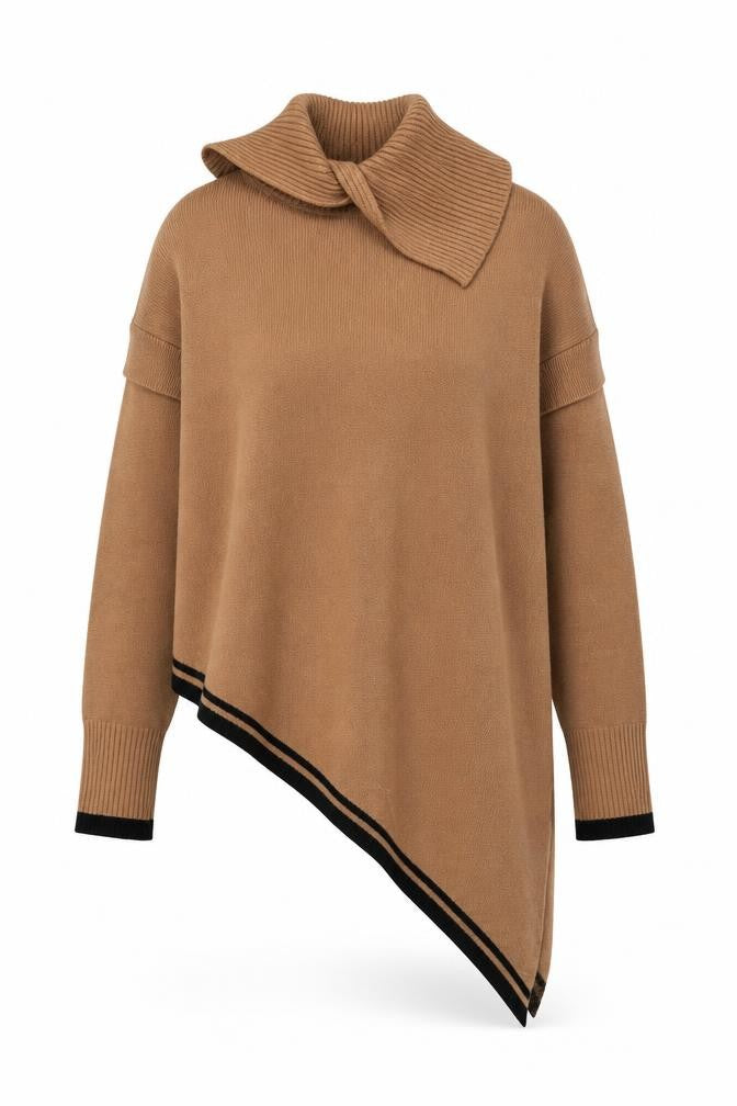 Front view of River Island Women Beige Asymmetrical Cape Jumper Small Viscose Blend