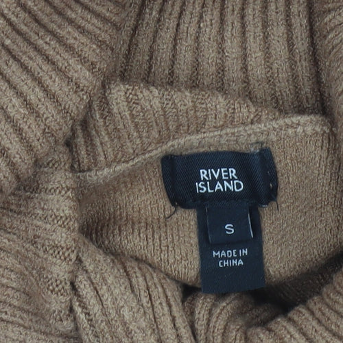 River Island Women Beige Asymmetrical Cape Jumper Small Viscose Blend
