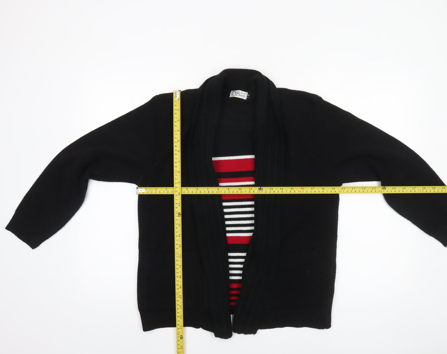 Anne Smith Women's Black Acrylic Knit Open Cardigan M