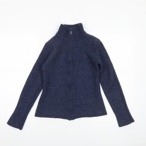 Laura Ashley Women’s Blue Wool Full Zip High Neck Petite Jumper S