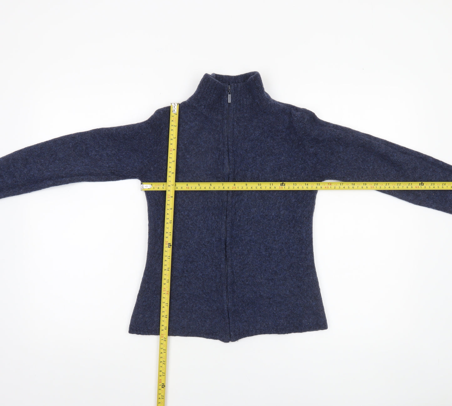 Laura Ashley Women’s Blue Wool Full Zip High Neck Petite Jumper S