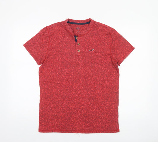 Hollister Men's Red Henley Short Sleeve Cotton Blend T-Shirt Size S
