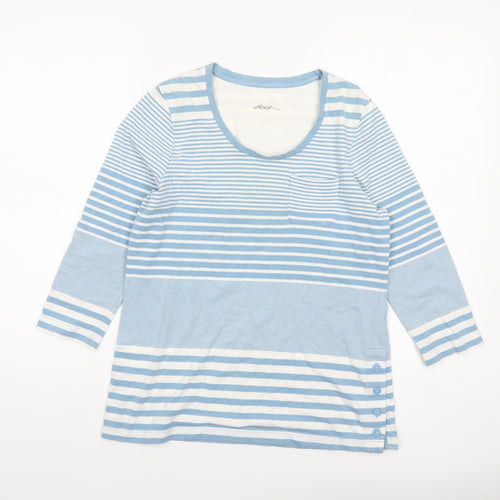 Dash Women Blue Striped 3/4 Sleeve Cotton Jersey T-Shirt Size 10