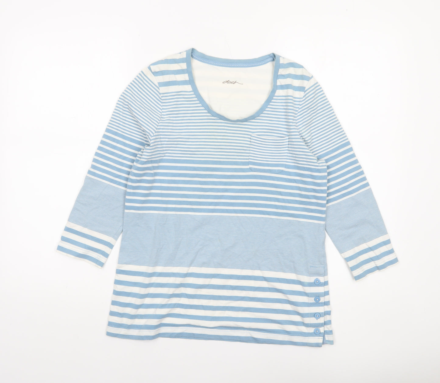 Dash Women Blue Striped 3/4 Sleeve Cotton Jersey T-Shirt Size 10