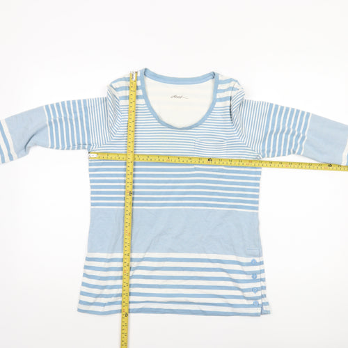 Dash Women Blue Striped 3/4 Sleeve Cotton Jersey T-Shirt Size 10
