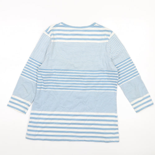 Dash Women Blue Striped 3/4 Sleeve Cotton Jersey T-Shirt Size 10