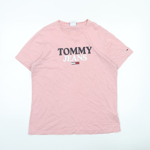 Tommy Jeans Women's Pink Cotton Logo T-Shirt Size L