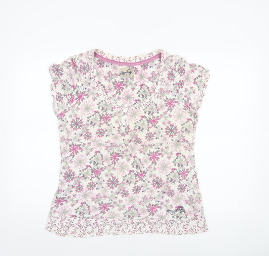 Mantaray Women Multicoloured Floral Cotton V-Neck T-Shirt Size 16