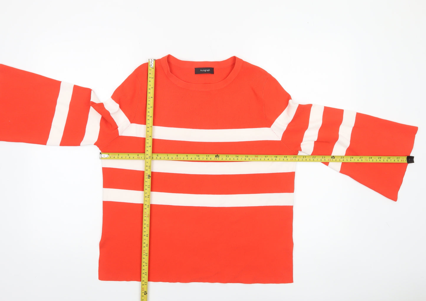 Marks and Spencer Women’s Red Striped Crew Neck Jumper Size 12