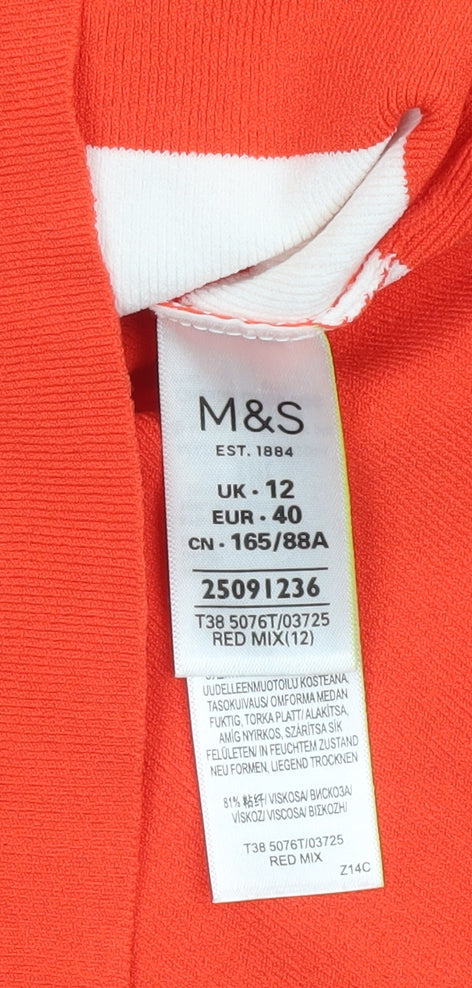 Marks and Spencer Women’s Red Striped Crew Neck Jumper Size 12