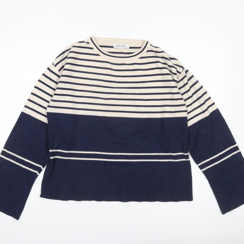 LUC-CE Women's Blue Striped Crew Neck Knit Jumper S