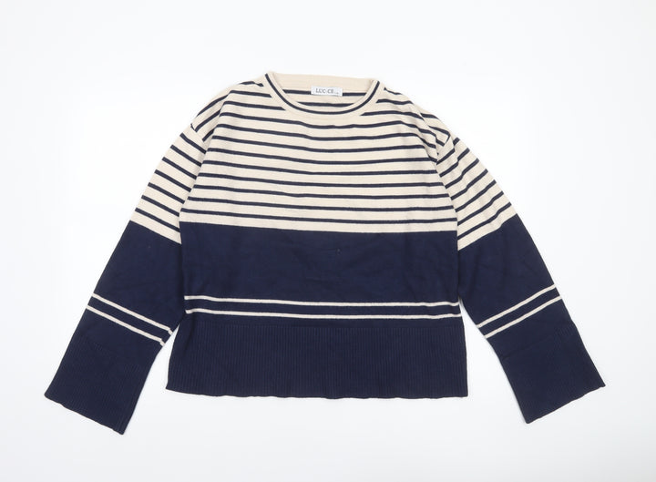 LUC-CE Women's Blue Striped Crew Neck Knit Jumper S