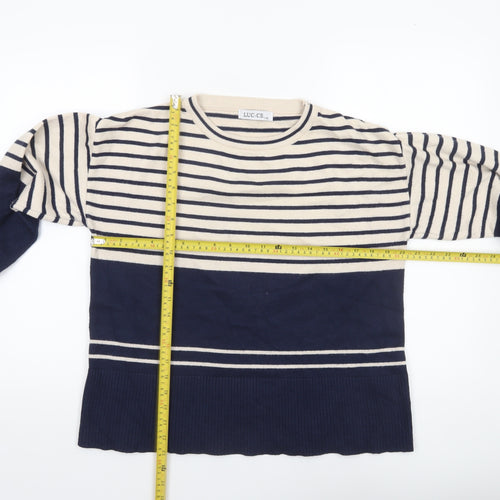 LUC-CE Women's Blue Striped Crew Neck Knit Jumper S