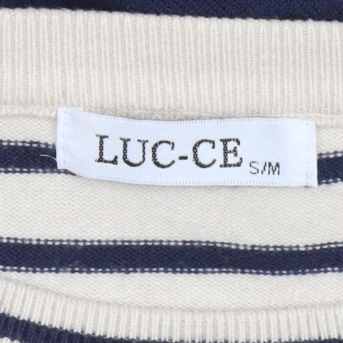 LUC-CE Women's Blue Striped Crew Neck Knit Jumper S