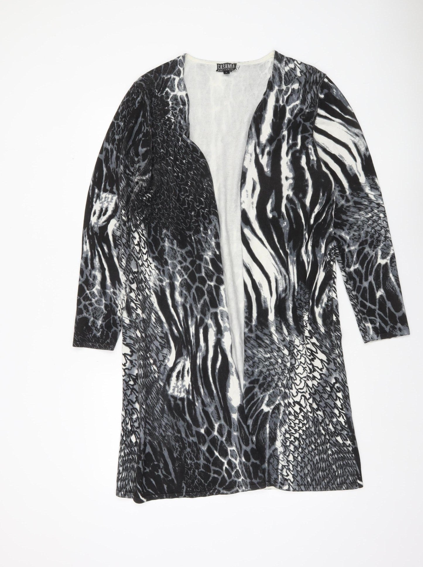 Casamia Exclusive Womens Black Animal Print Long Sleeve Cardigan L