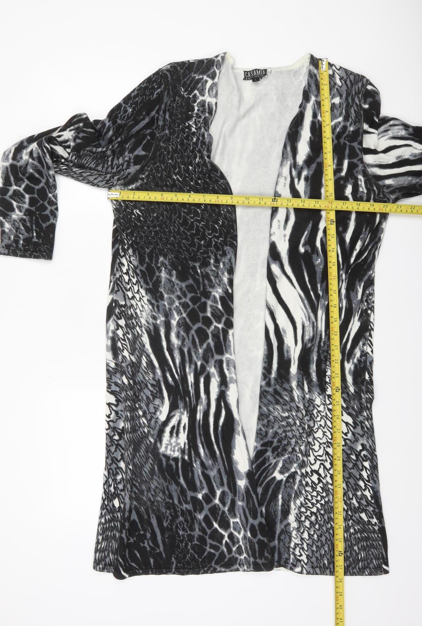 Casamia Exclusive Womens Black Animal Print Long Sleeve Cardigan L