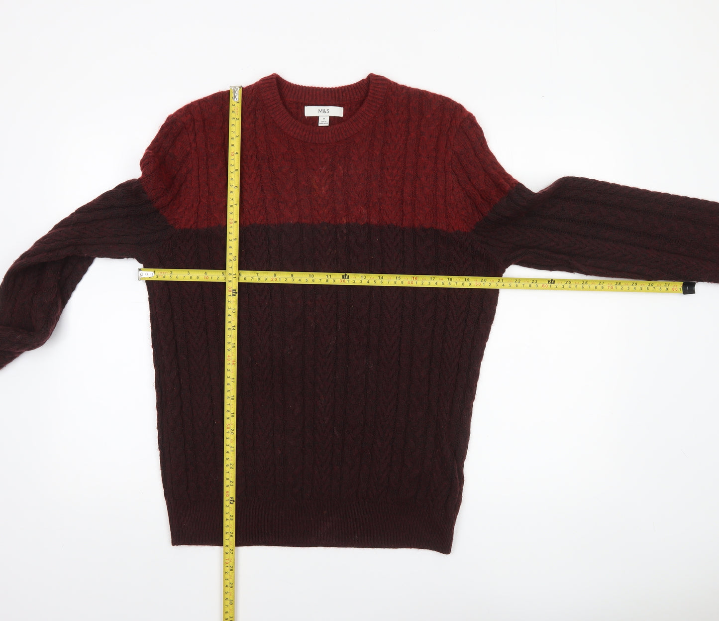 Marks and Spencer Men's Red Cable-Knit Jumper Size M Classic Fit