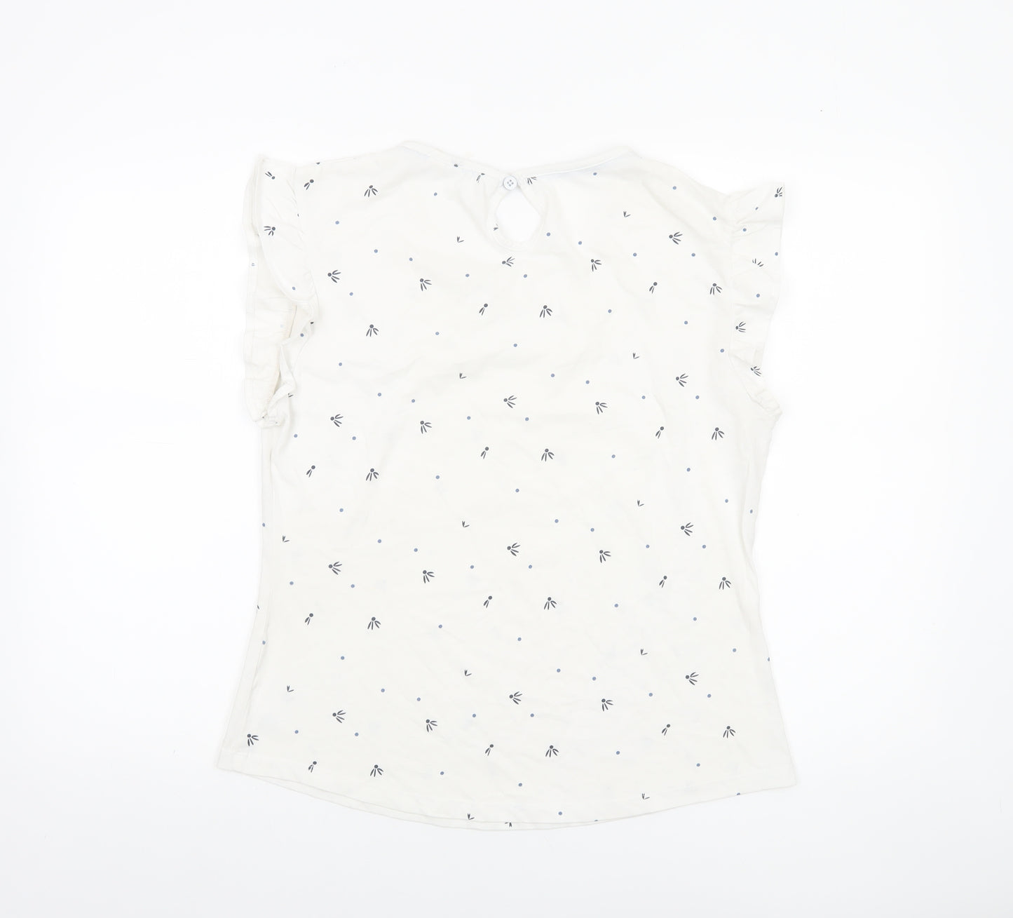 Trespass Women's White Floral Cotton Blouse UK 12 Short Sleeve Flutter Top