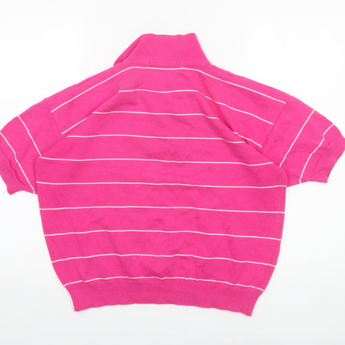 Marks and Spencer Women Pink Striped Cotton Collared Short Sleeve Jumper Size 12-14