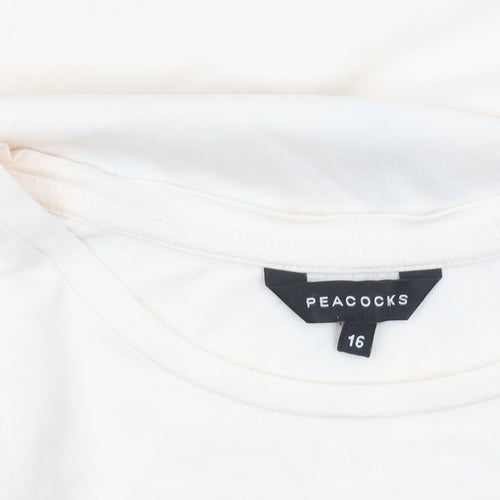 Peacocks Women’s Ivory T-Shirt Size 16 Basic Crew Neck Cotton