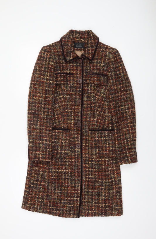 Principles Women's Brown Tweed Long Wool Blend Coat Size 8
