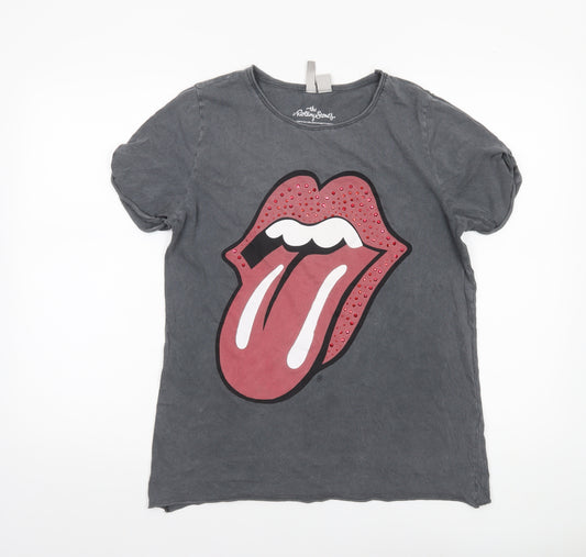 H&M Divided Rolling Stones Grey T-Shirt Women’s Small Rock Graphic